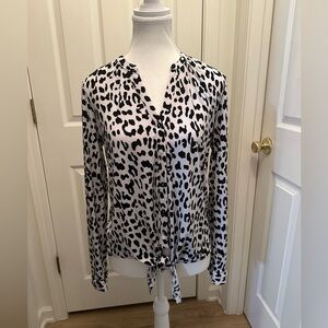 Dana Buchman Black & White Animal Print Long Sleeve Blouse Size S